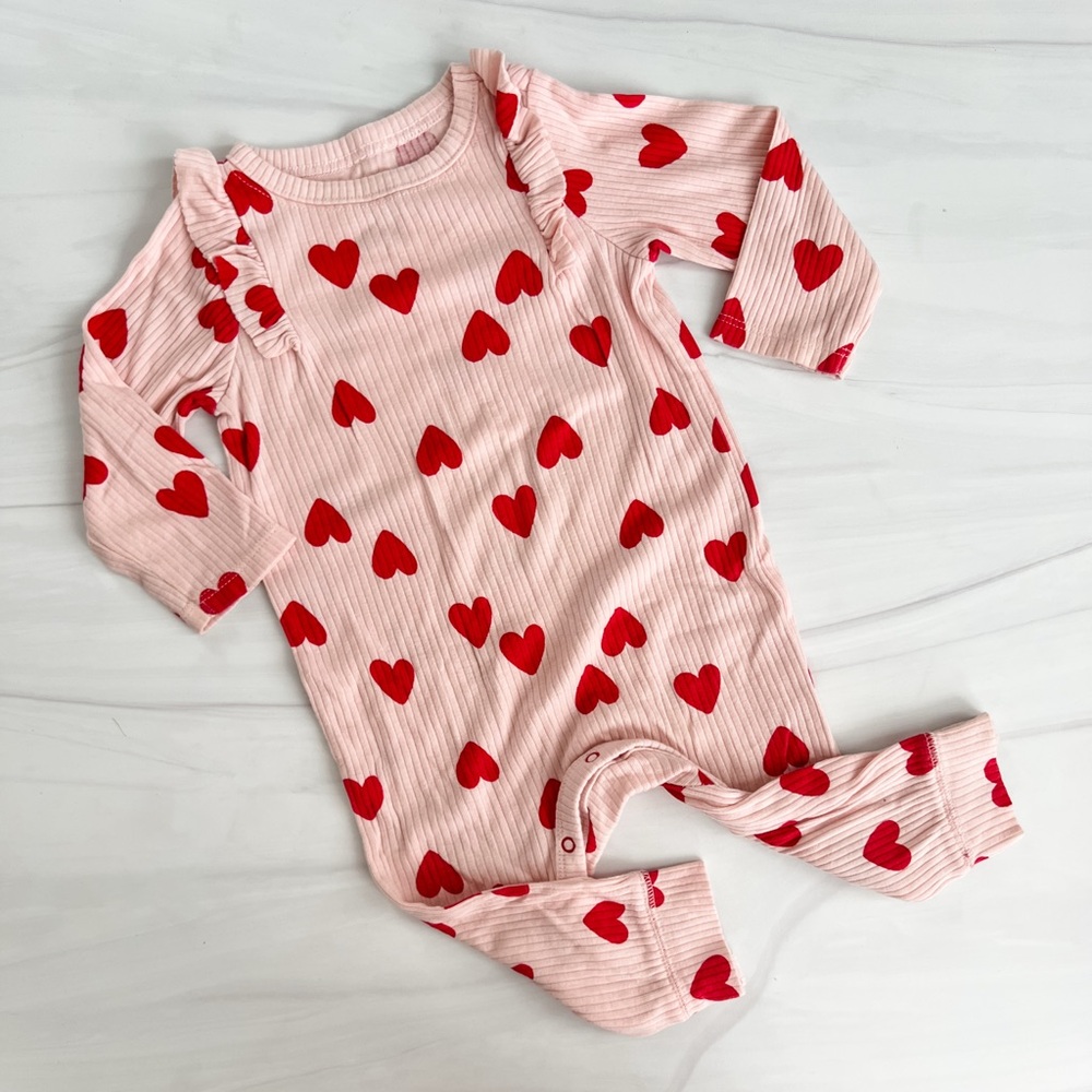 Cat & Jack Pink Baby Onesie with Red Hearts Size 6-9 Months